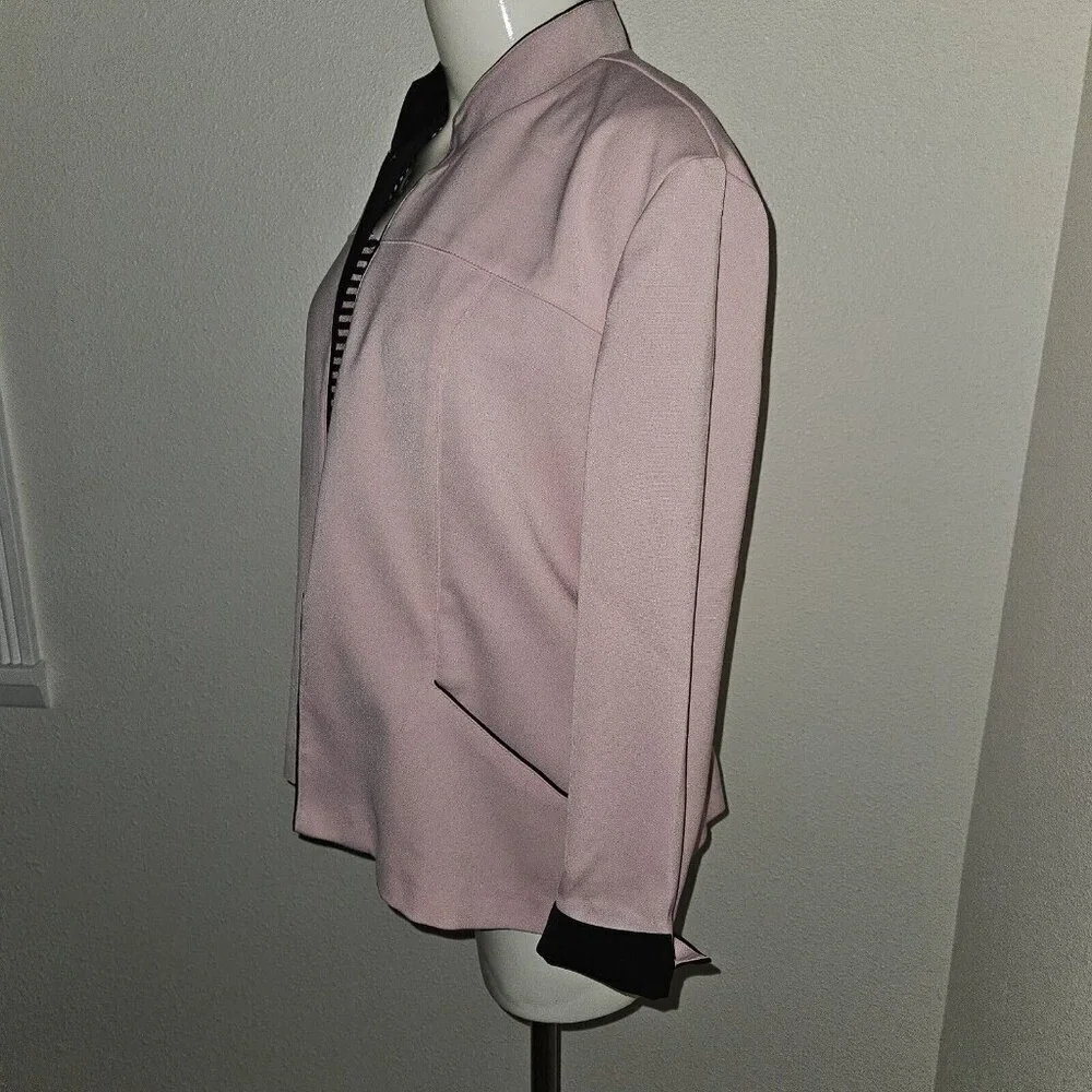 Dressbarn Pink Black Blazer Jacket Striped Tank Top Matching Set Size 10
